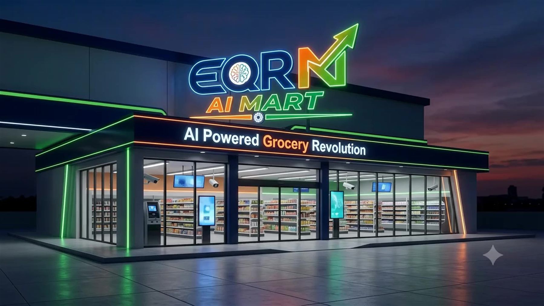 EQRN AI MART store at dusk